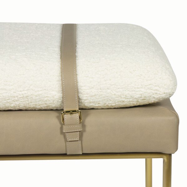 Aspen Leather and Boucle Faux Wool Bench (Cappuccino)